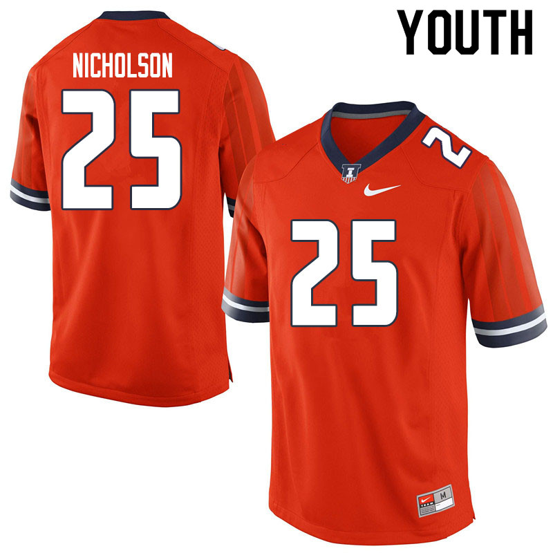 Youth #25 Tahveon Nicholson Illinois Fighting Illini College Football Jerseys Sale-Orange